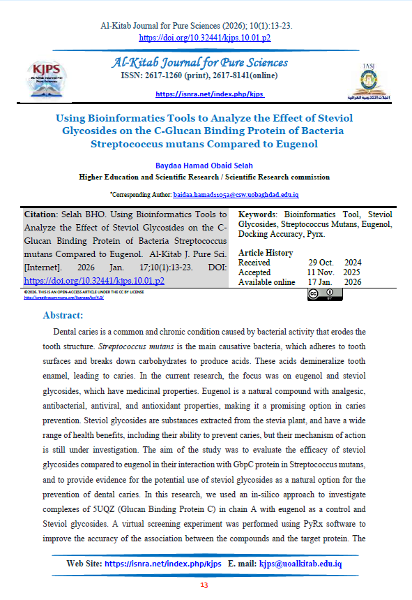 Using Bioinformatics Tools to Analyze the Effect of Steviol Glycosides on the C-Glucan Binding Protein of Bacteria Streptococcus mutans Compared to Eugenol
