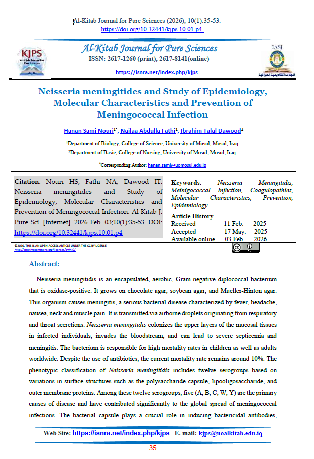 Neisseria meningitides and Study of Epidemiology, Molecular Characteristics and Prevention of Meningococcal Infection